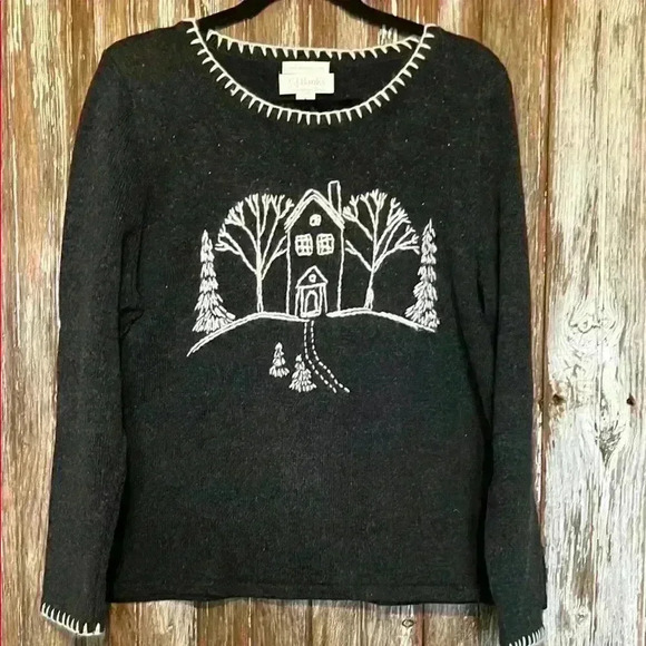 VINTAGE CJ BANKS Charcoal Women's Sweater with hand embroidered design - Picture 1 of 4